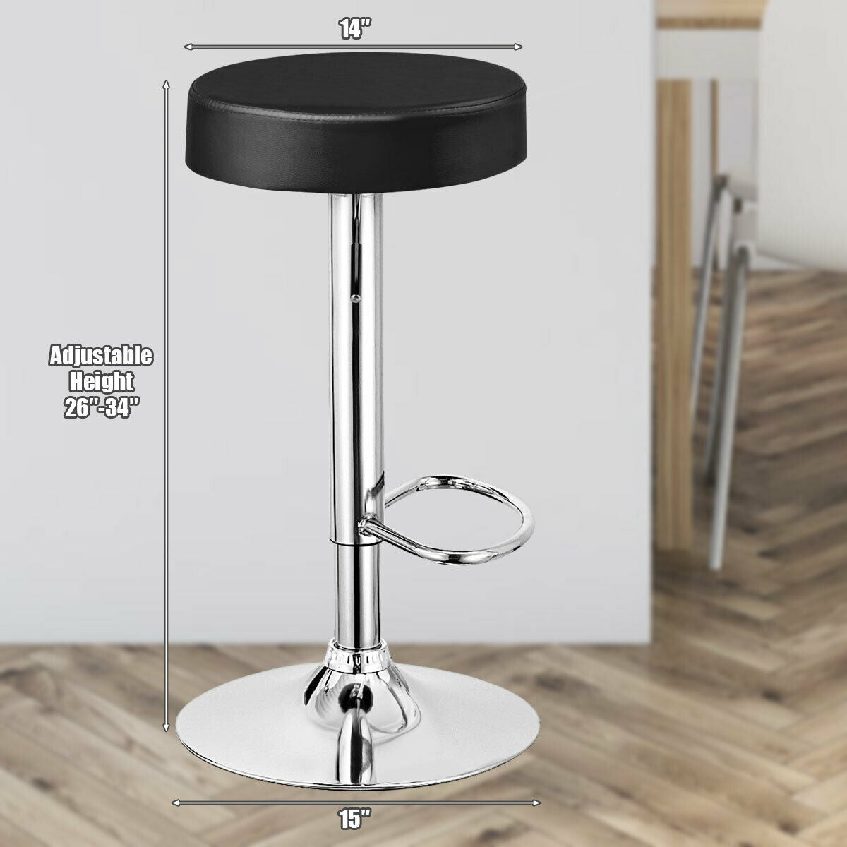 1 PC Round Bar Stool Adjustable Swivel Pub Chair-BlackÂ 