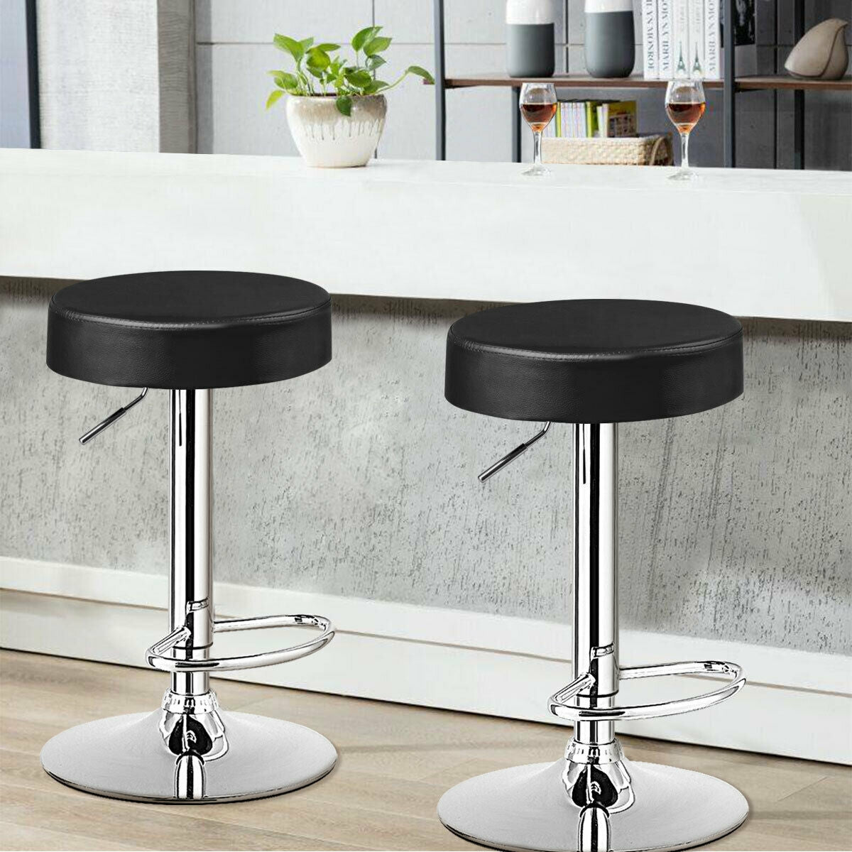 1 PC Round Bar Stool Adjustable Swivel Pub Chair-BlackÂ 