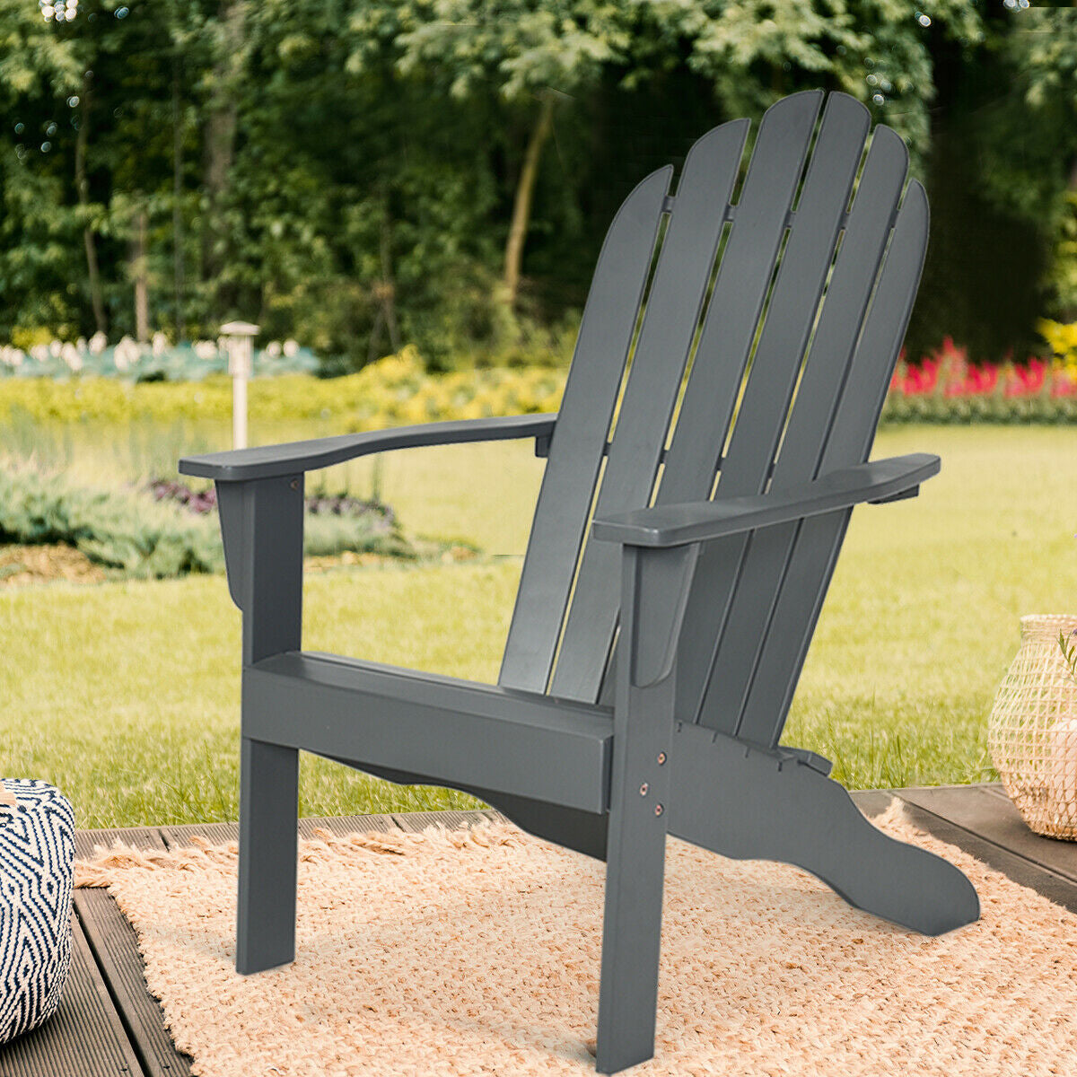 Acacia Wood Outdoor Adirondack Chair with Ergonomic Design-GrayÂ 