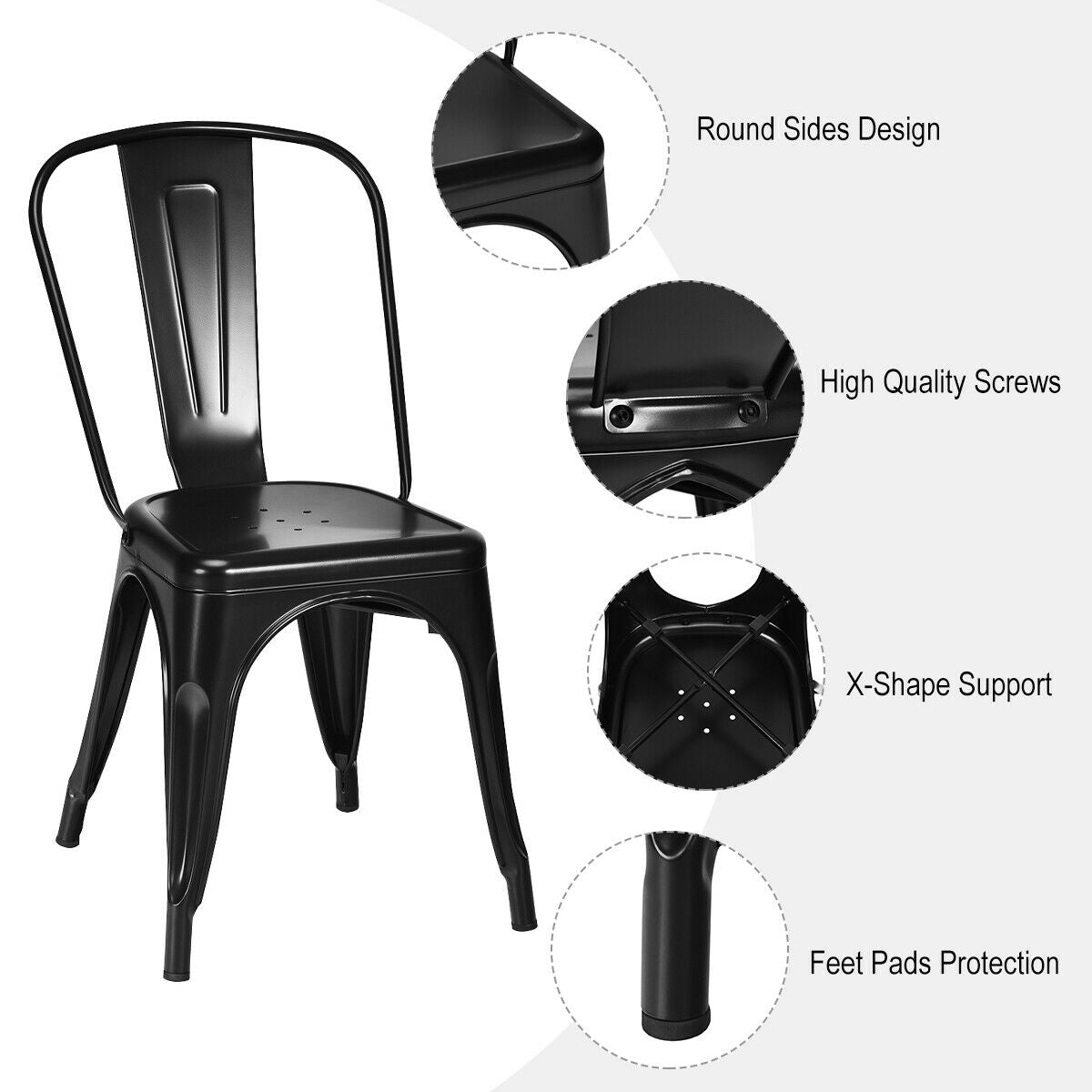 4 Pcs Modern Bar Stools with Removable Back and Rubber Feet-BlackÂ 