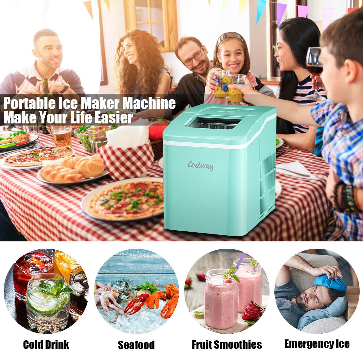 Portable Countertop Ice Maker Machine with Scoop-Green