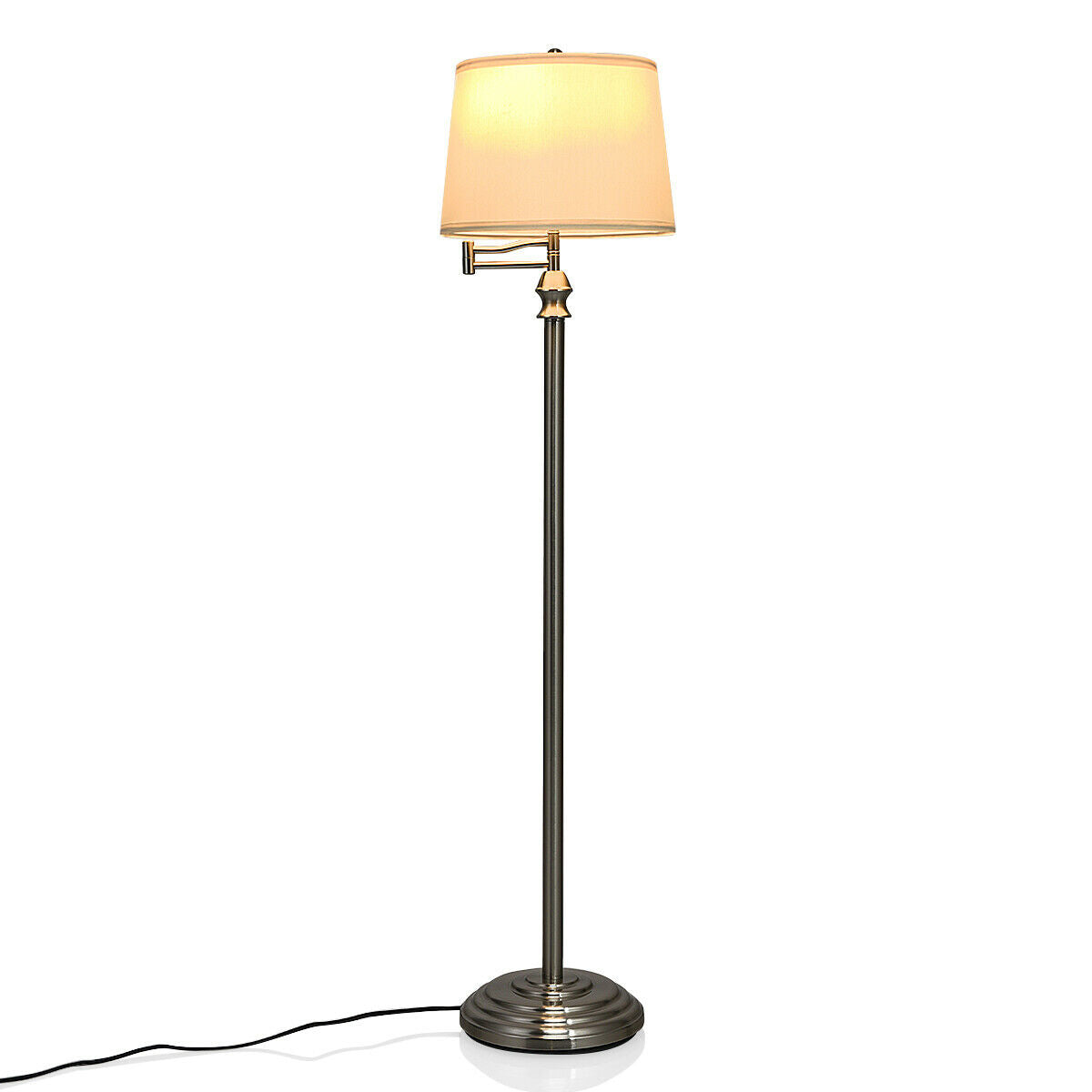 Swing Arm LED Floor Lamp with Hanging Fabric Shade