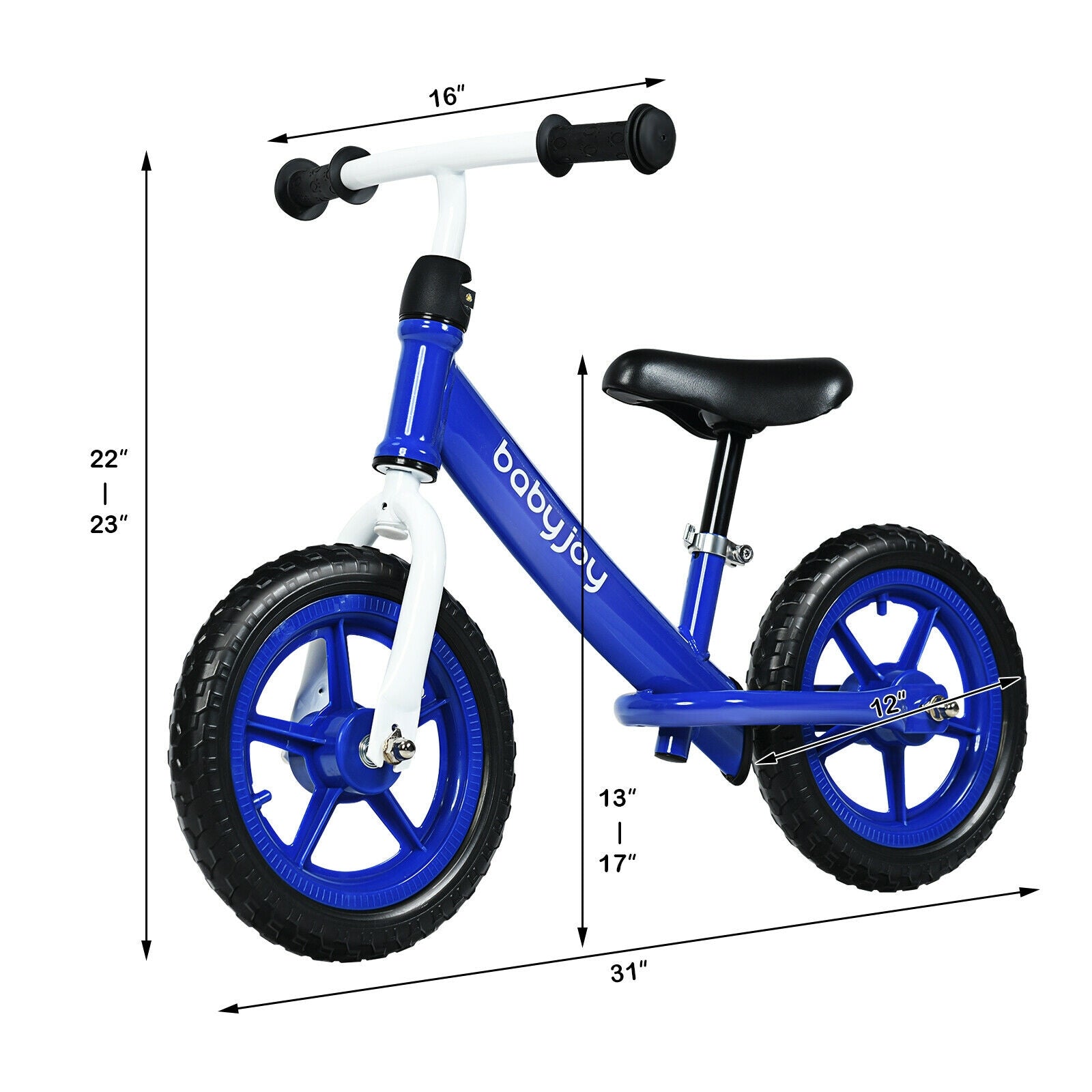 12 Inch Kids Balance No-Pedal Ride Pre Learn Bike with Adjustable Seat-Blue