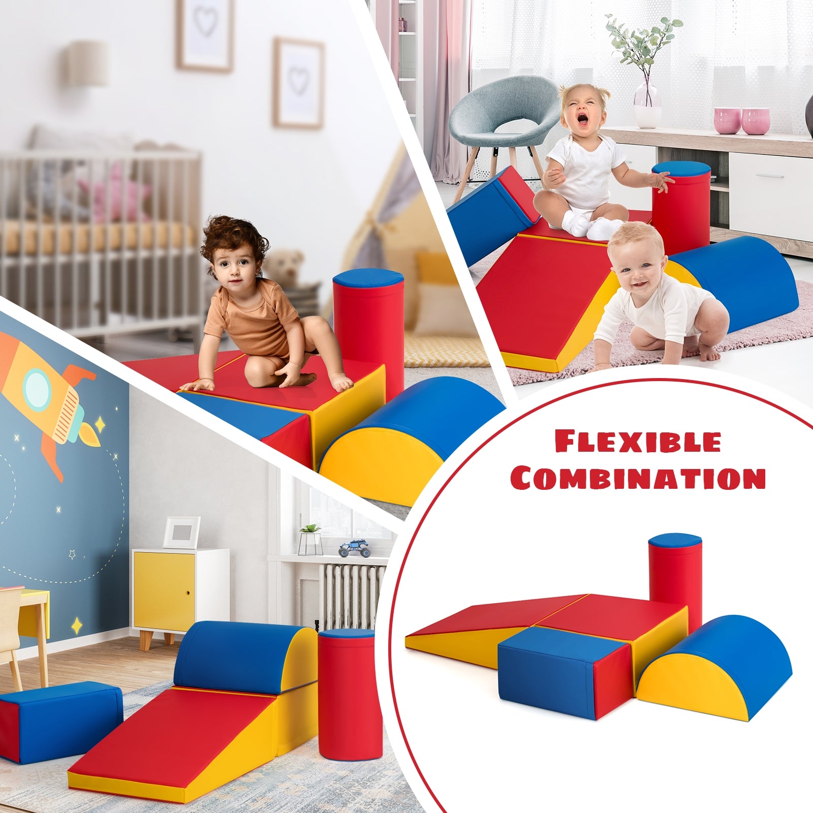 5-Piece Set Climb Activity Play Safe Foam Blocks-RedÂ 