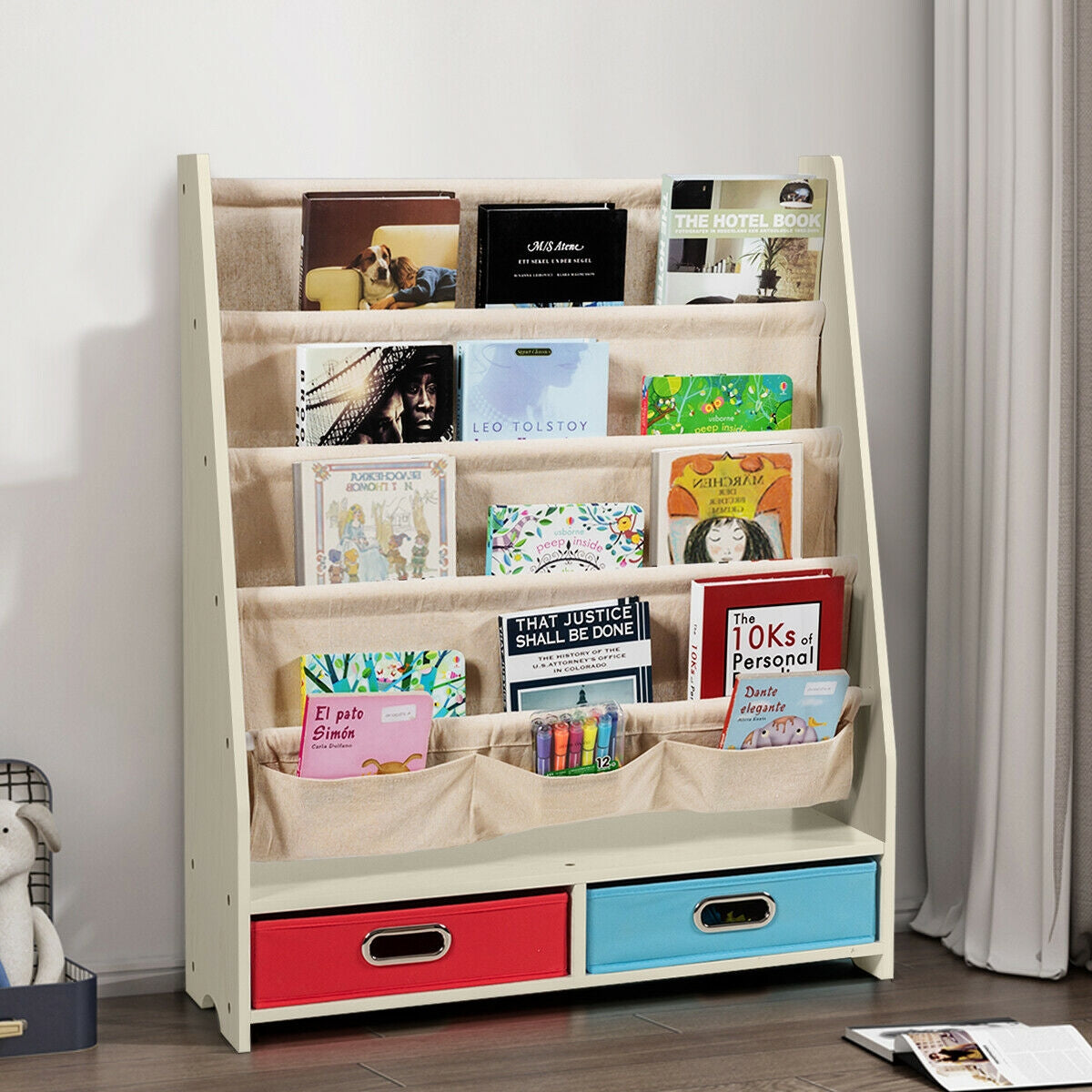 Kids Book and Toys Organizer Shelves-Beige