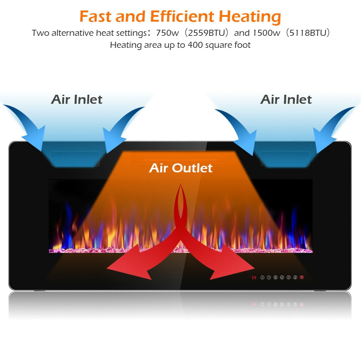 42 Inch Recessed Ultra Thin Electric Fireplace with TimerÂ 