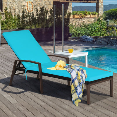 Patio Rattan Lounge Chaise Recliner with Back Adjustable Cushioned-TurquoiseÂ 