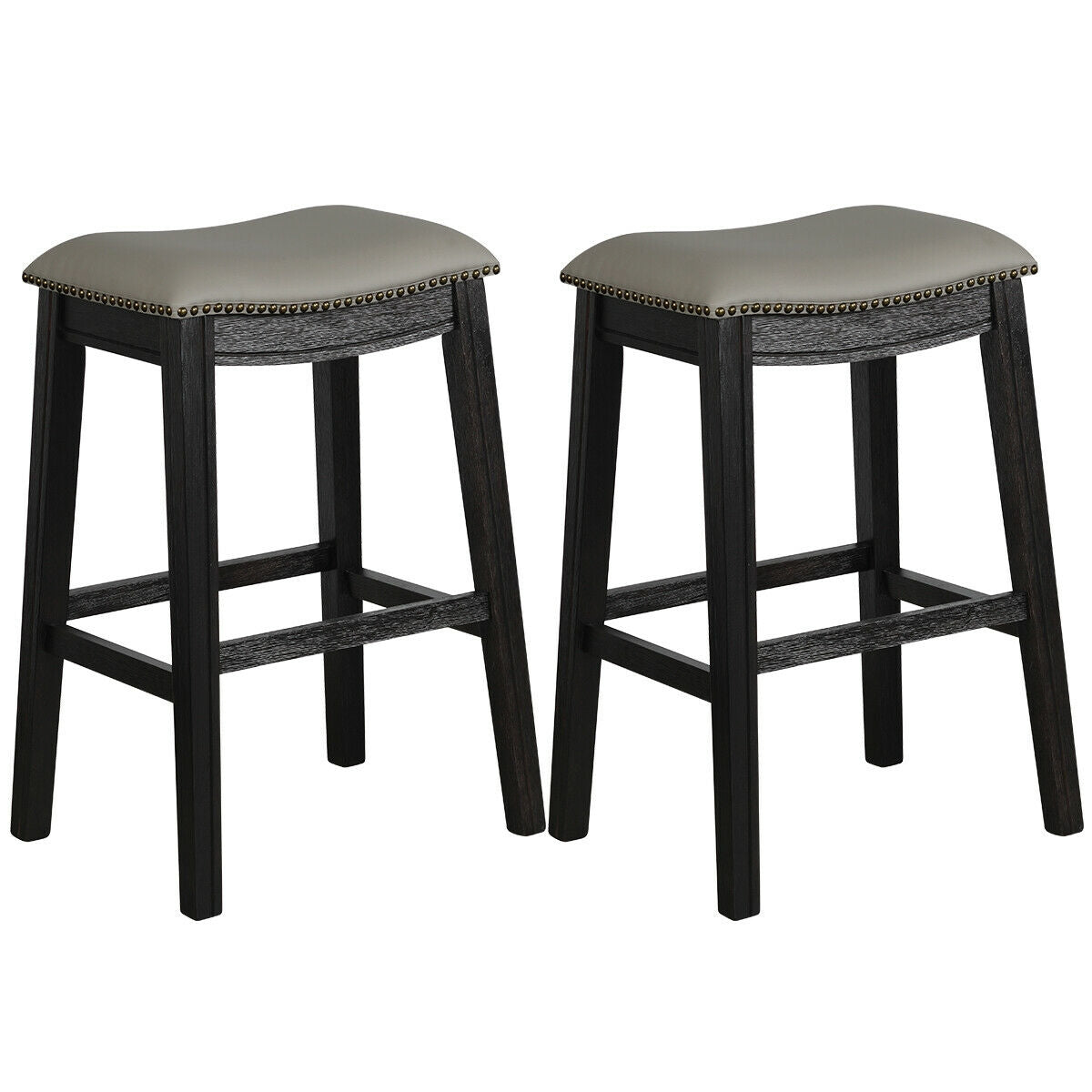 29 Inch Set of 2 Saddle Nailhead Kitchen Counter Chair-Black Chair