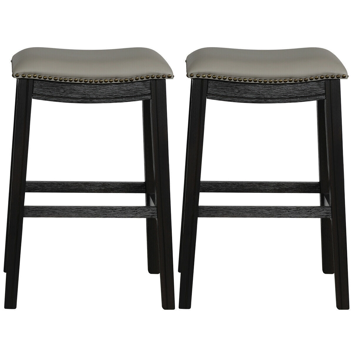 29 Inch Set of 2 Saddle Nailhead Kitchen Counter Chair-Black Chair