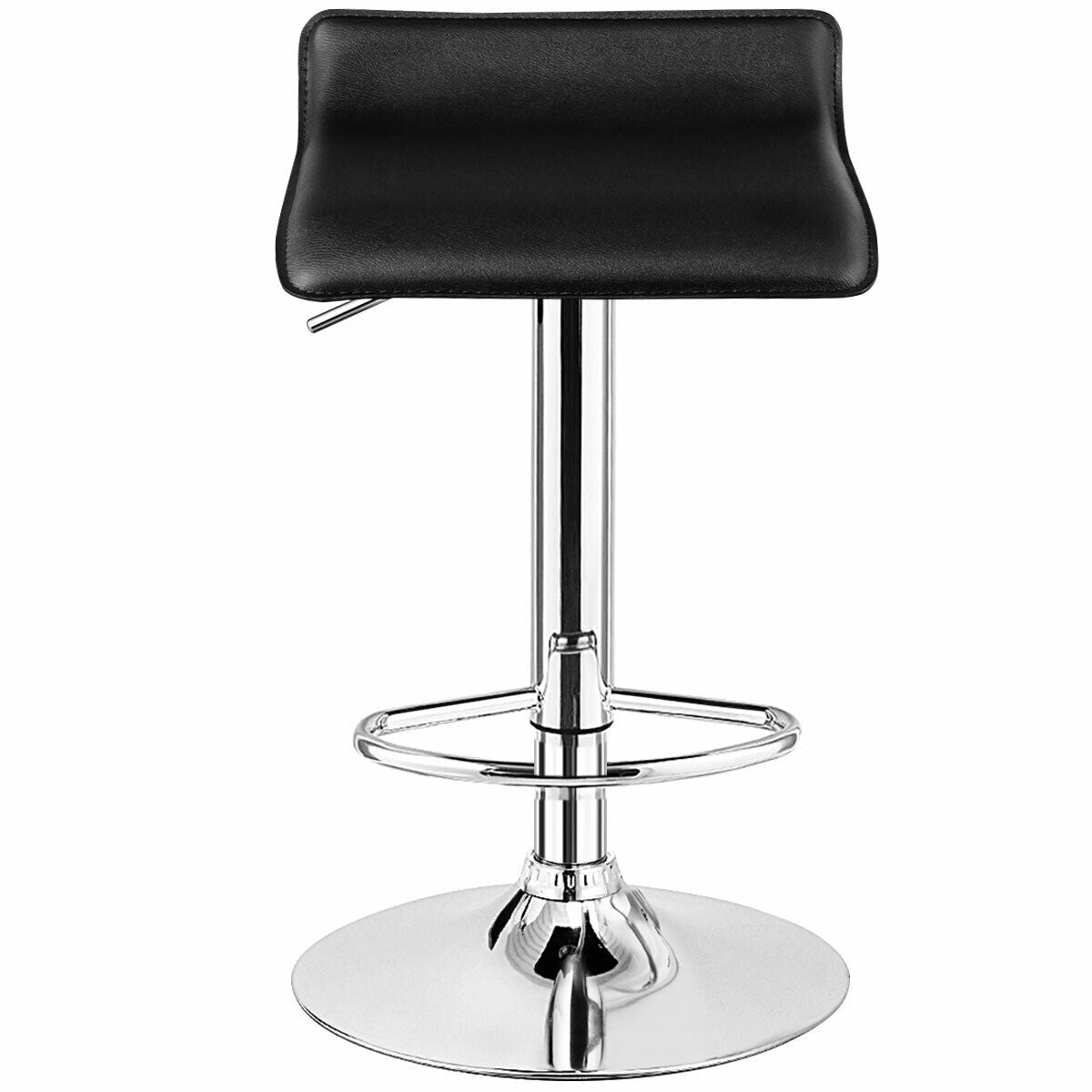 Set of 2 Adjustable PU Leather Backless Bar Stools-Black