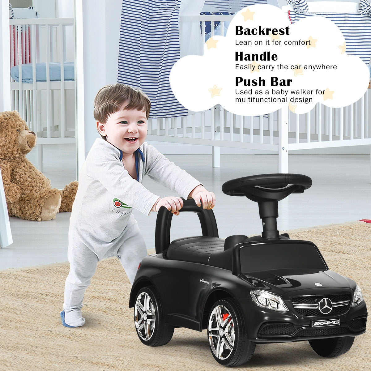 Mercedes Benz Licensed Kids Ride On Push Car-BlackÂ 