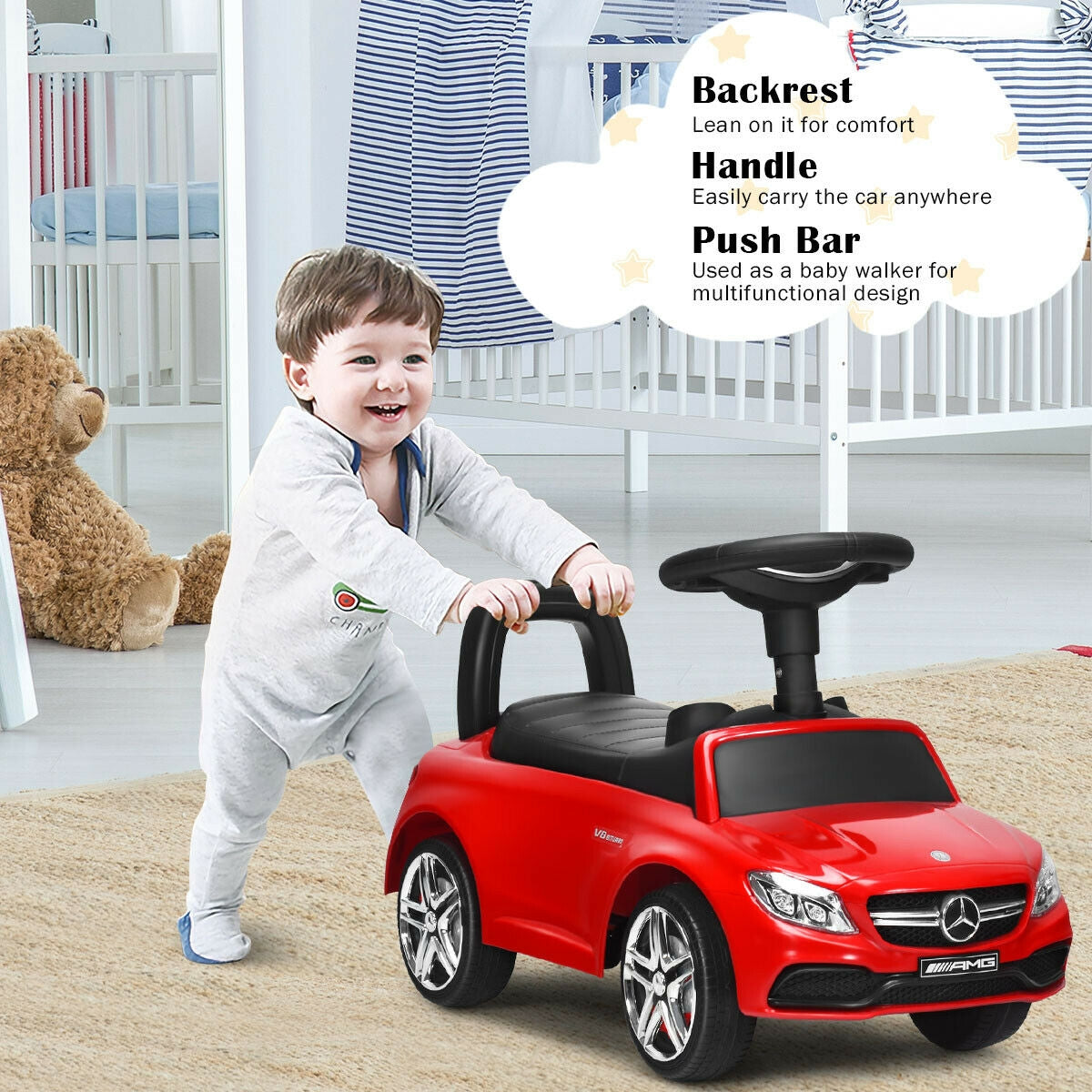 Mercedes Benz Licensed Kids Ride On Push Car-Red