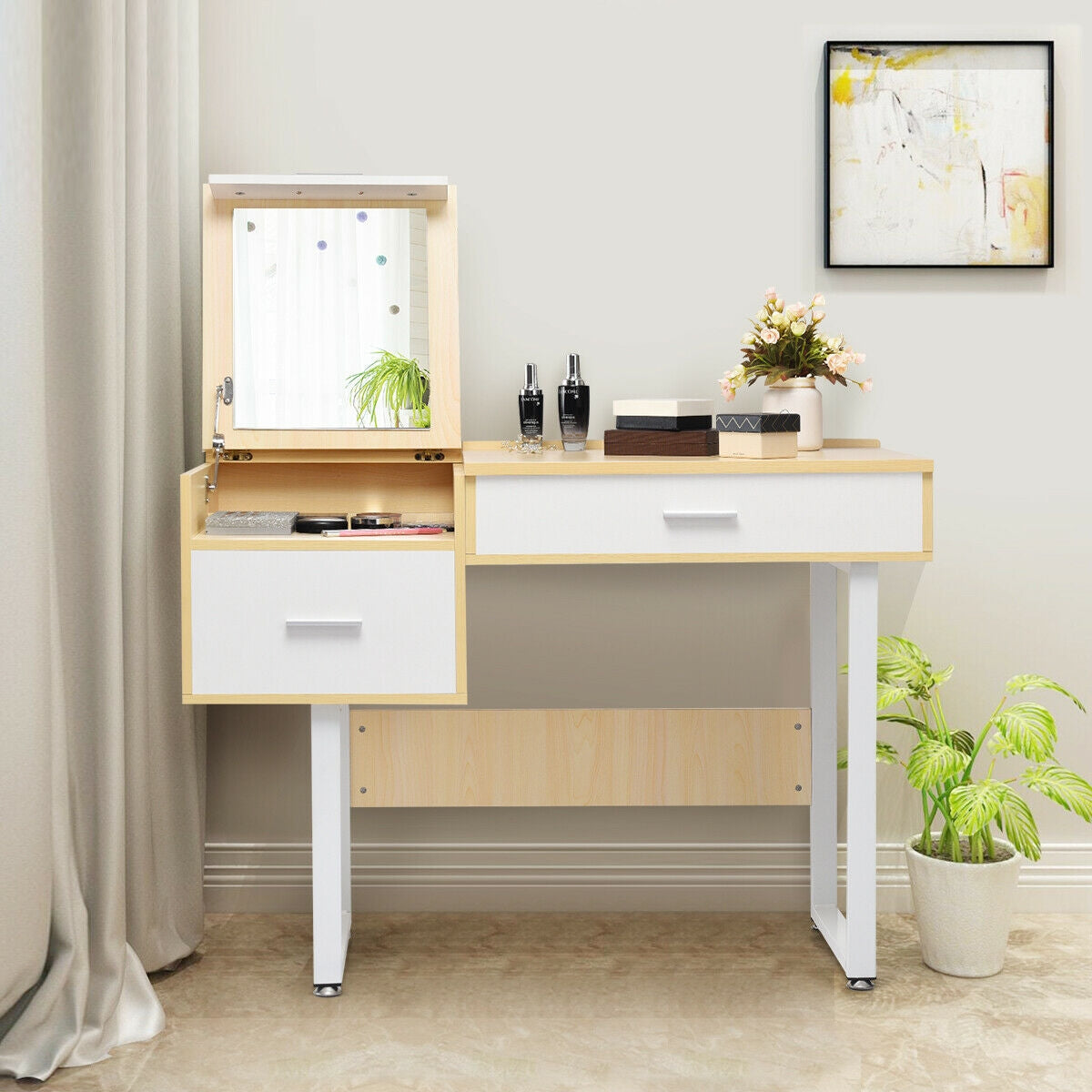 Makeup Table Writing Desk with Flip Top Mirror