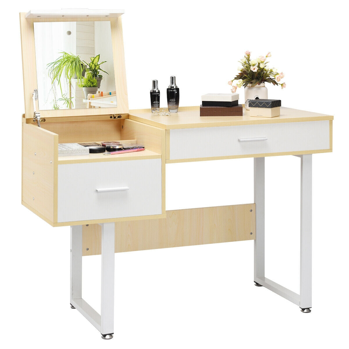 Makeup Table Writing Desk with Flip Top Mirror