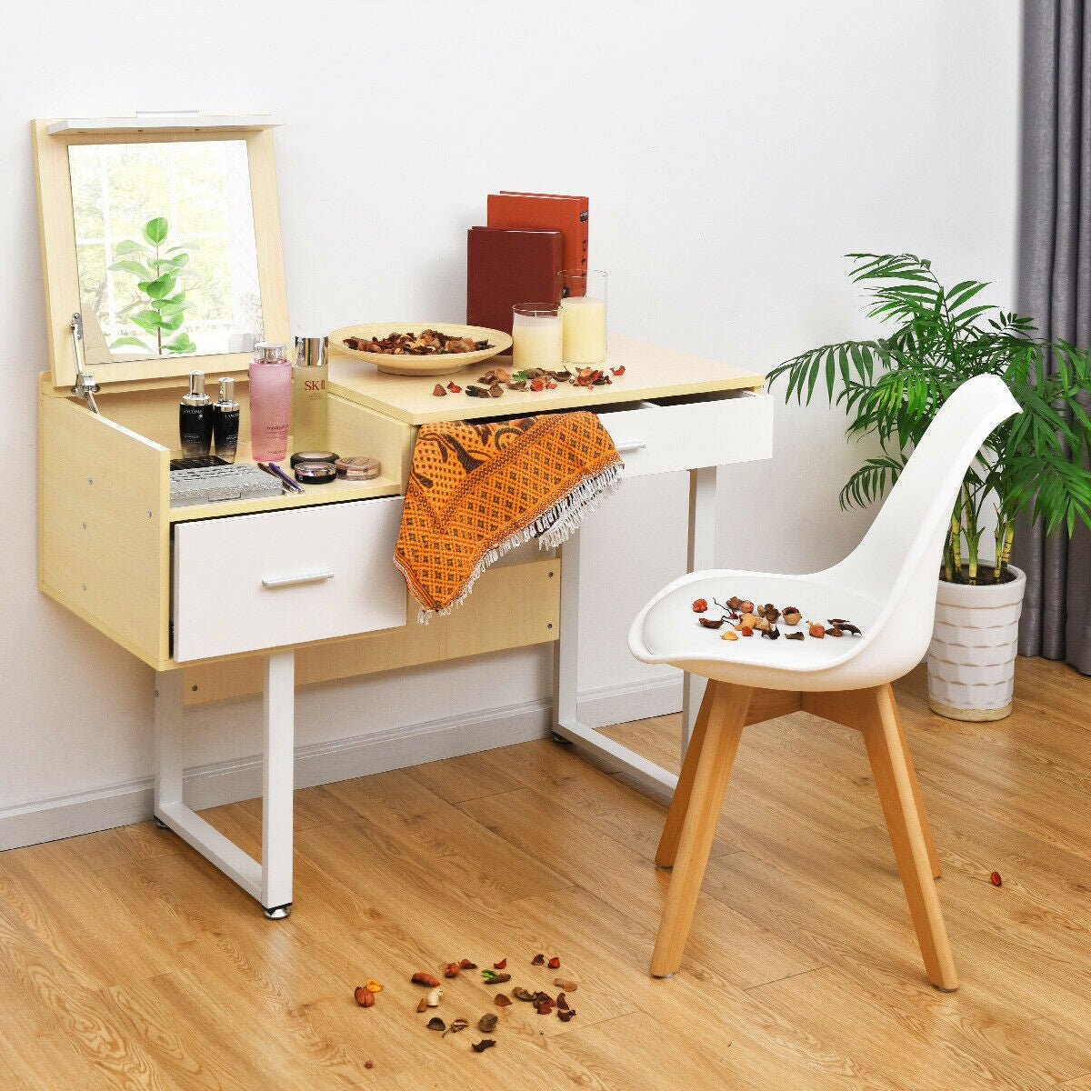 Makeup Table Writing Desk with Flip Top Mirror