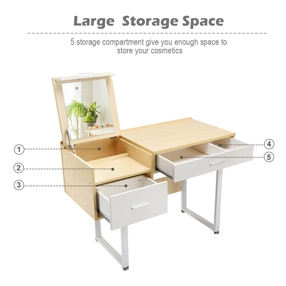 Makeup Table Writing Desk with Flip Top Mirror