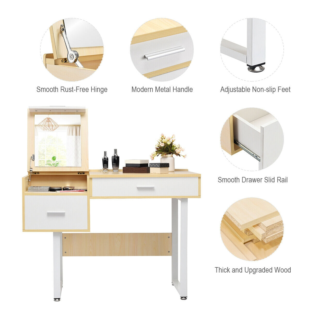 Makeup Table Writing Desk with Flip Top Mirror