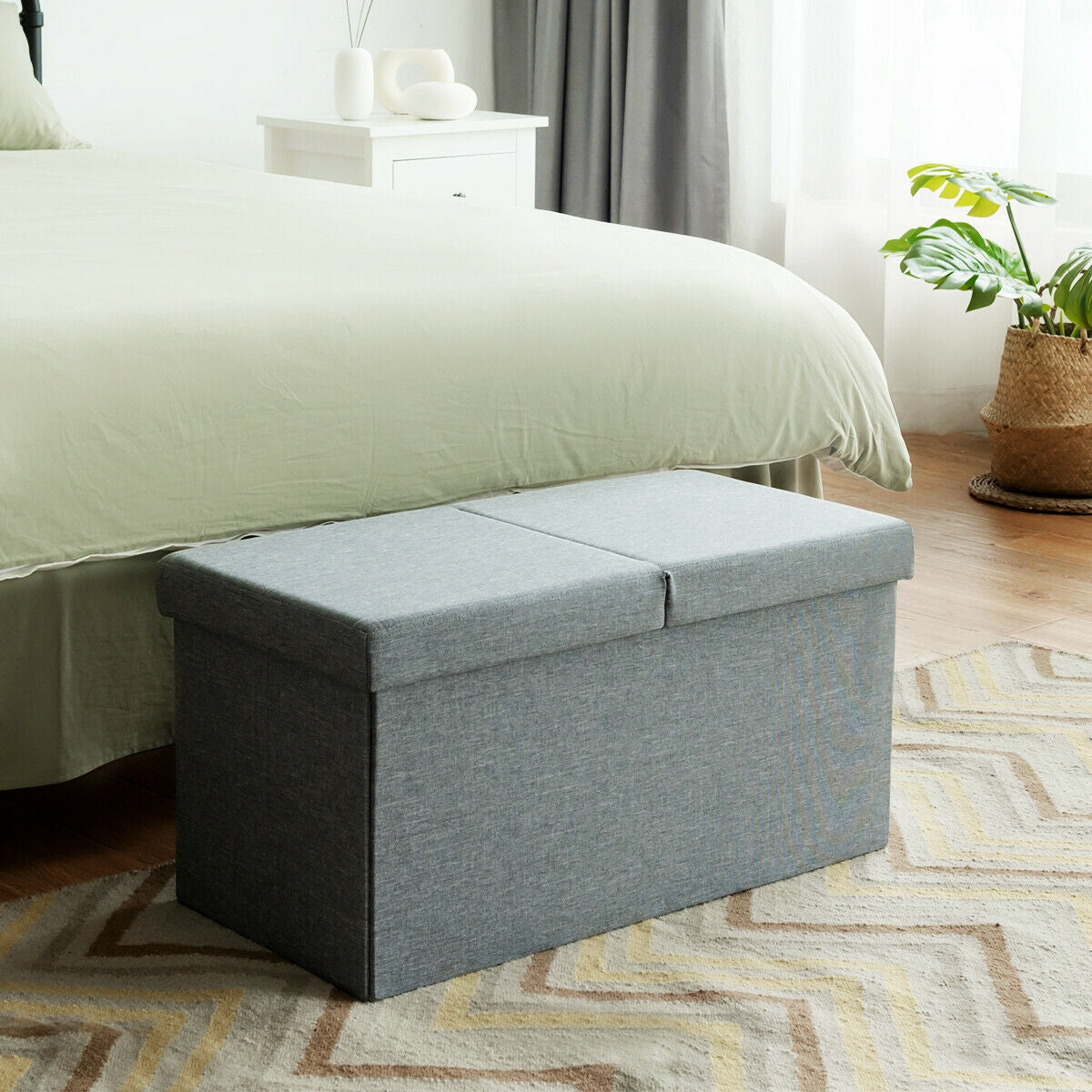 30" Folding Storage Ottoman with Lift Top-Light Gray