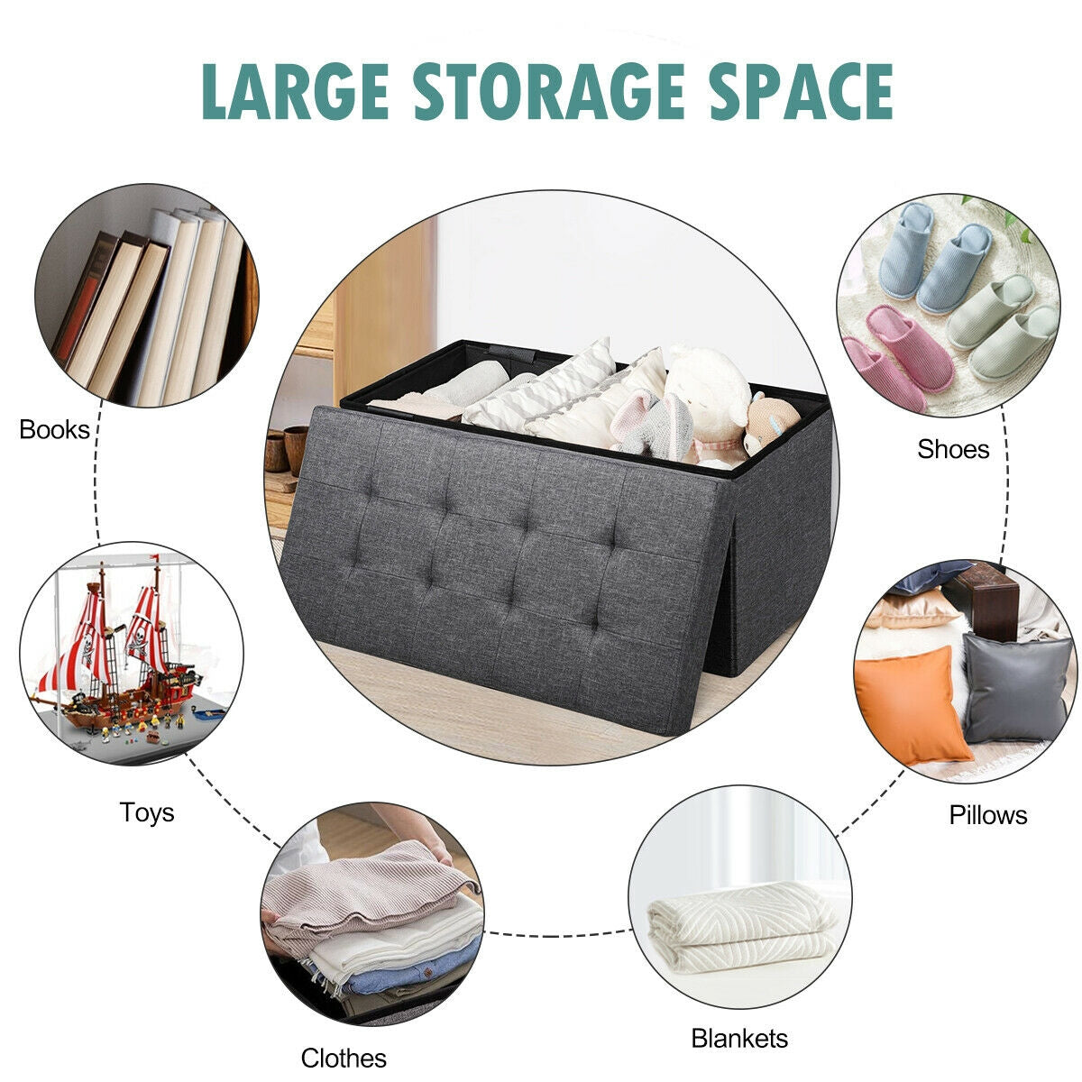 31.5 Inch Fabric Foldable Storage with Removable Storage Bin-Dark Gray