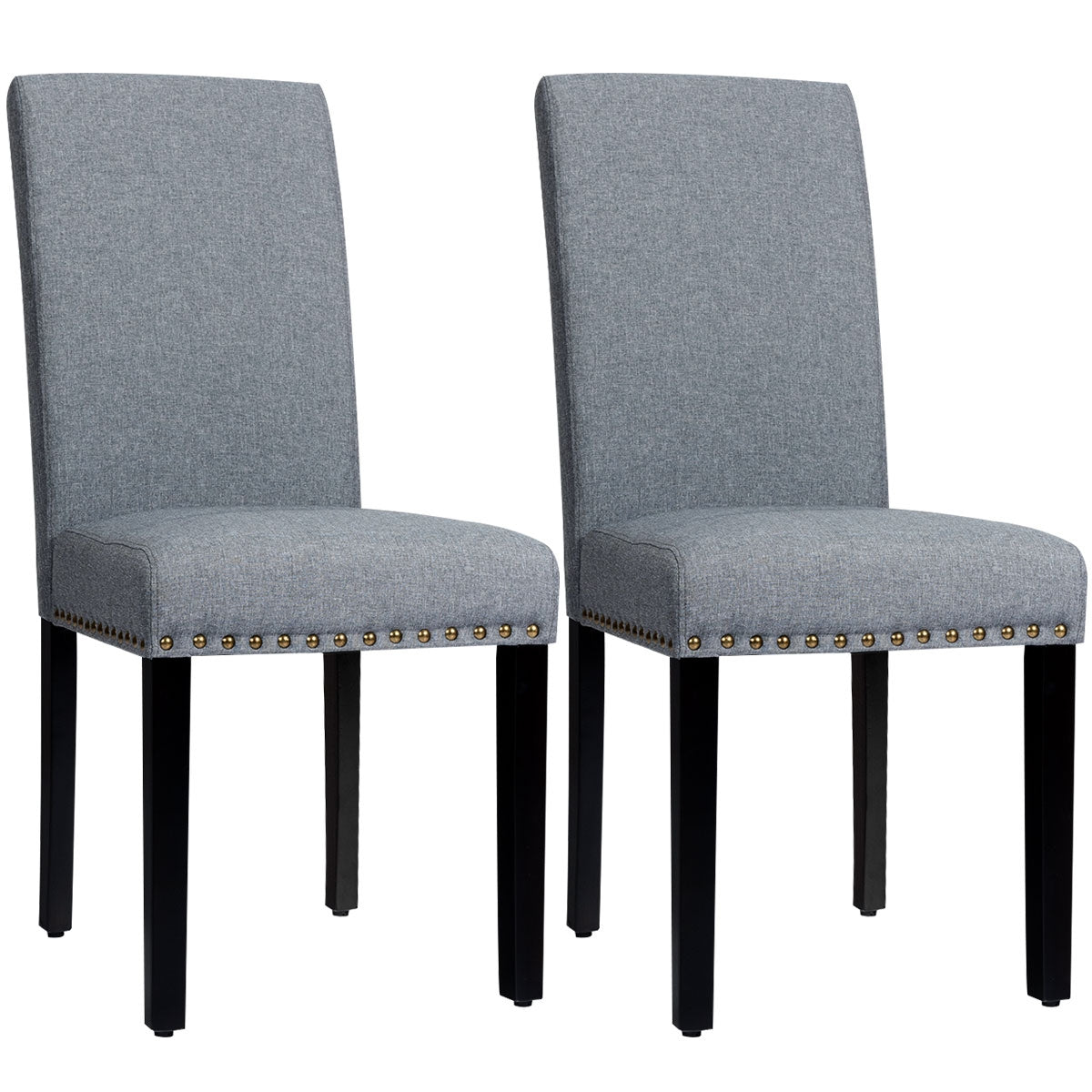 Set of 2 Fabric Upholstered Dining Chairs with Nailhead-Light GrayÂ 