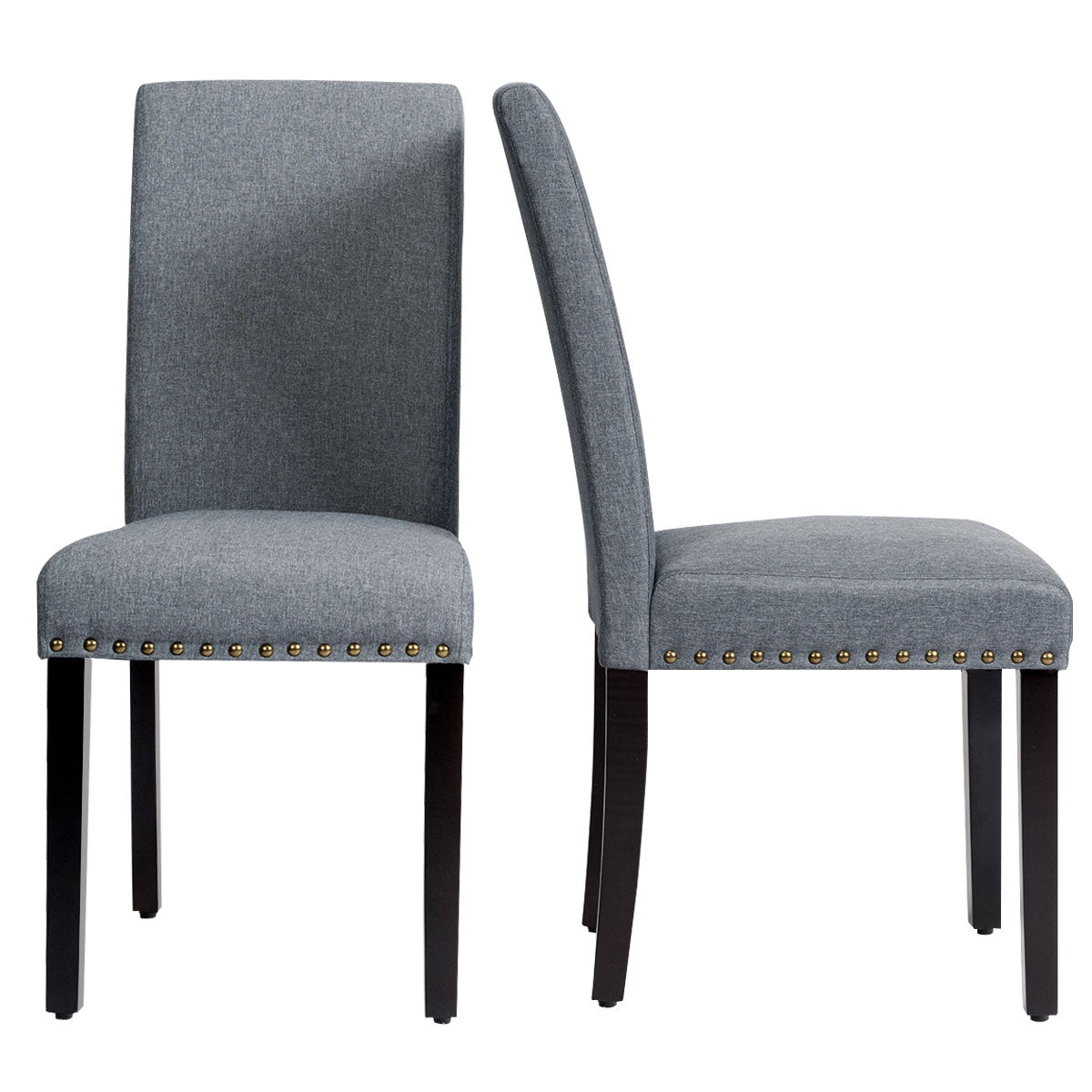 Set of 2 Fabric Upholstered Dining Chairs with Nailhead-Light GrayÂ 