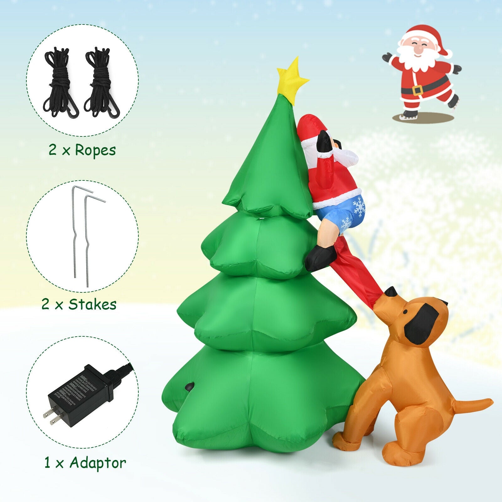 6.5 Feet Outdoor Inflatable Christmas Tree Santa Decor with LED Lights