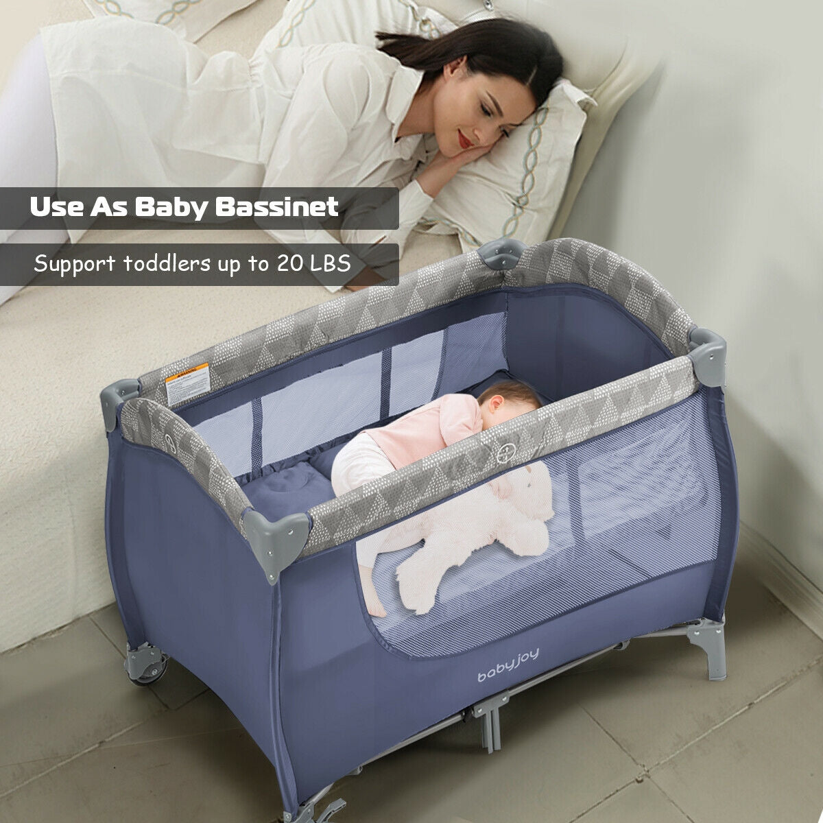 Foldable Safety  Baby Playard for Toddler Infant with Changing Station-GrayÂ 