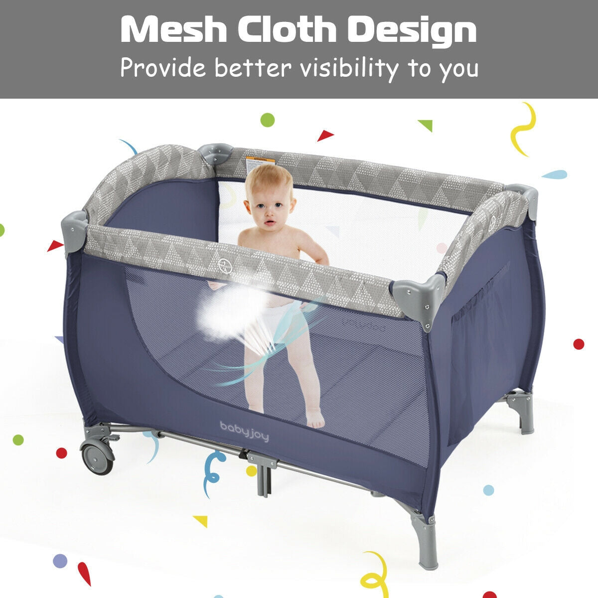 Foldable Safety  Baby Playard for Toddler Infant with Changing Station-GrayÂ 