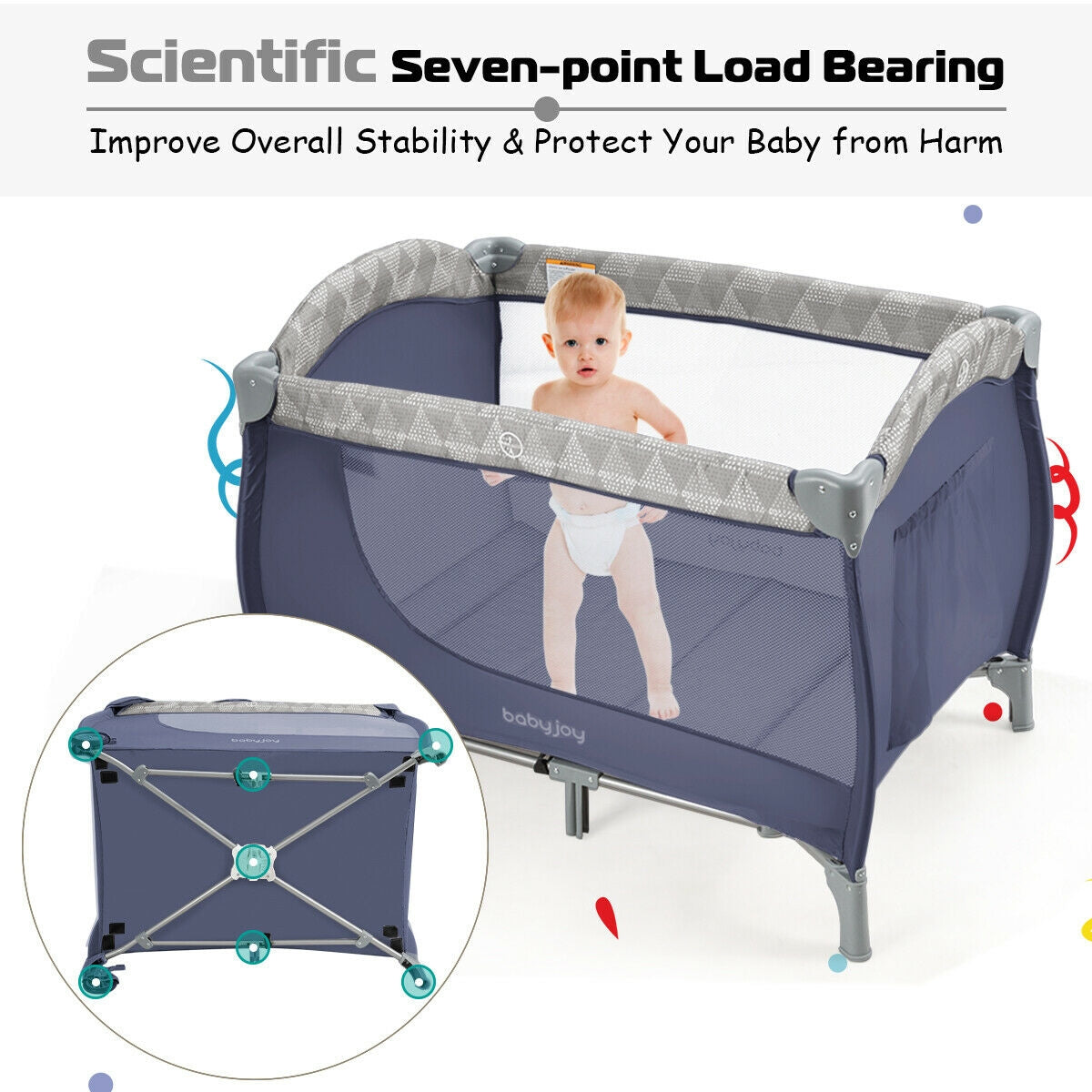 Foldable Safety  Baby Playard for Toddler Infant with Changing Station-GrayÂ 