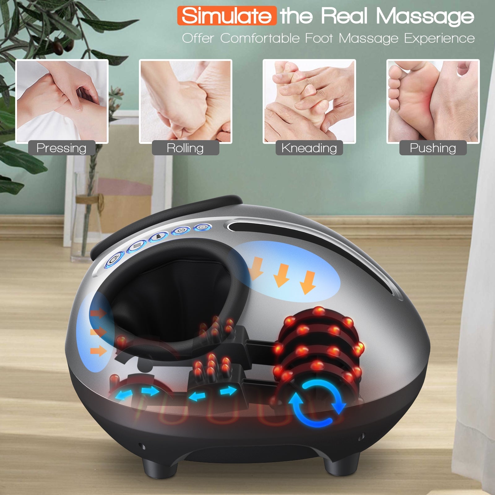 Heat Air Kneading Plantar Shiatsu Therapy Foot Massager-BlackÂ 