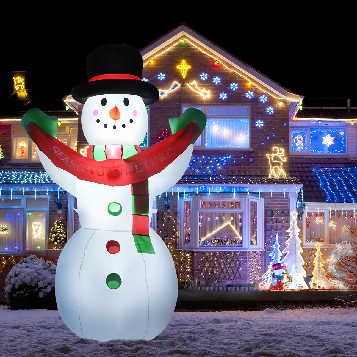 6 Feet Inflatable Christmas Snowman with LED Lights Blow Up Outdoor Yard Decoration