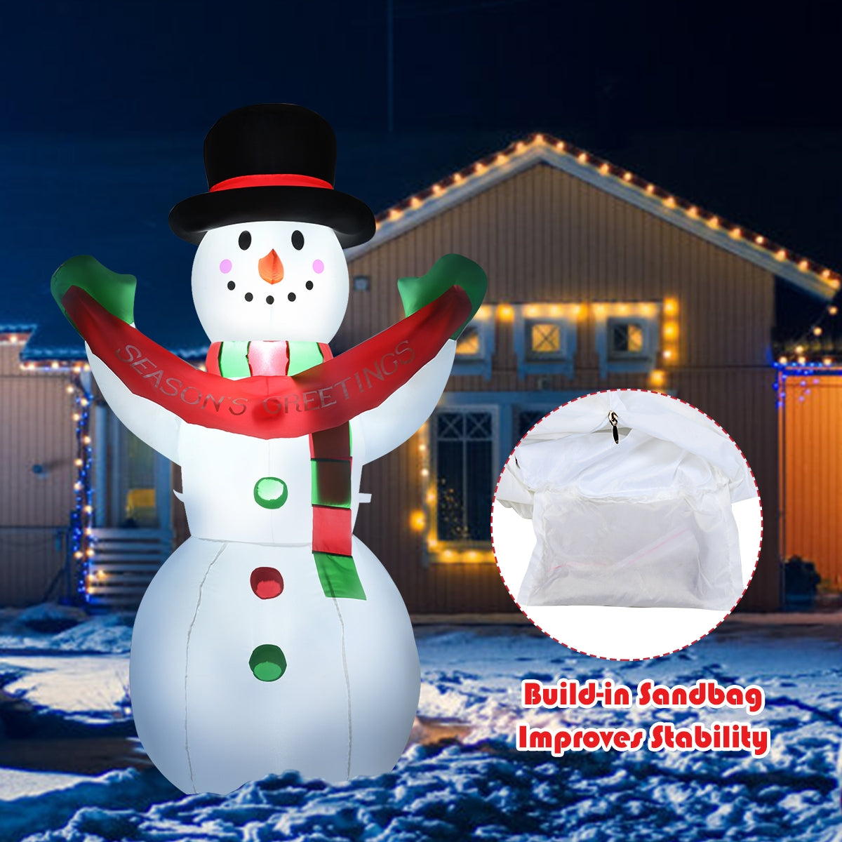 6 Feet Inflatable Christmas Snowman with LED Lights Blow Up Outdoor Yard Decoration