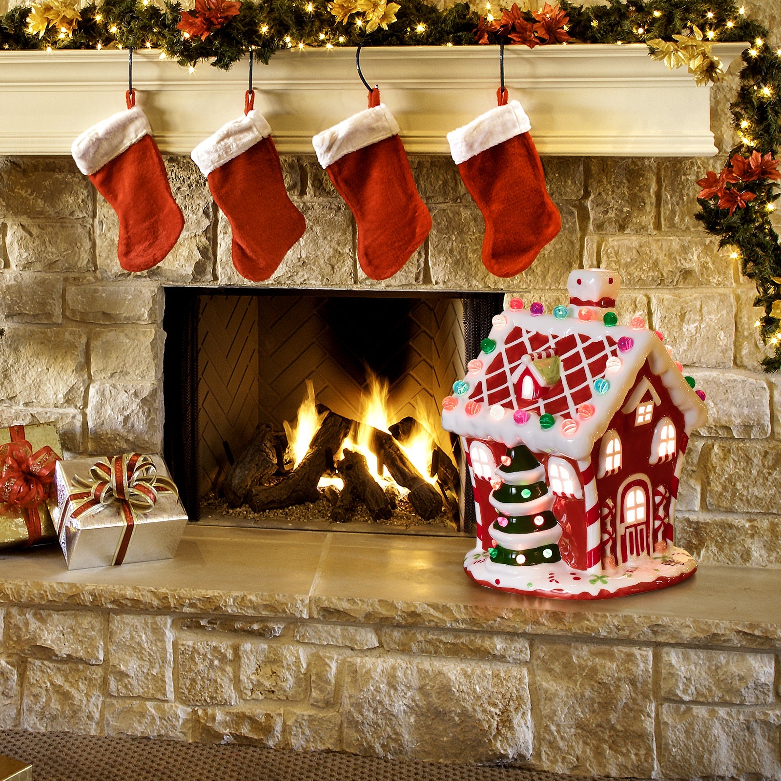 Hand-Painted Ceramic Christmas House with 44 Multicolored Lights