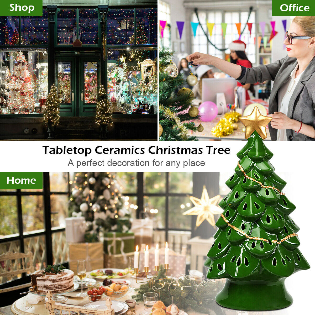 11.5 Inch Pre-Lit Ceramic Hollow Christmas Tree with LED Lights