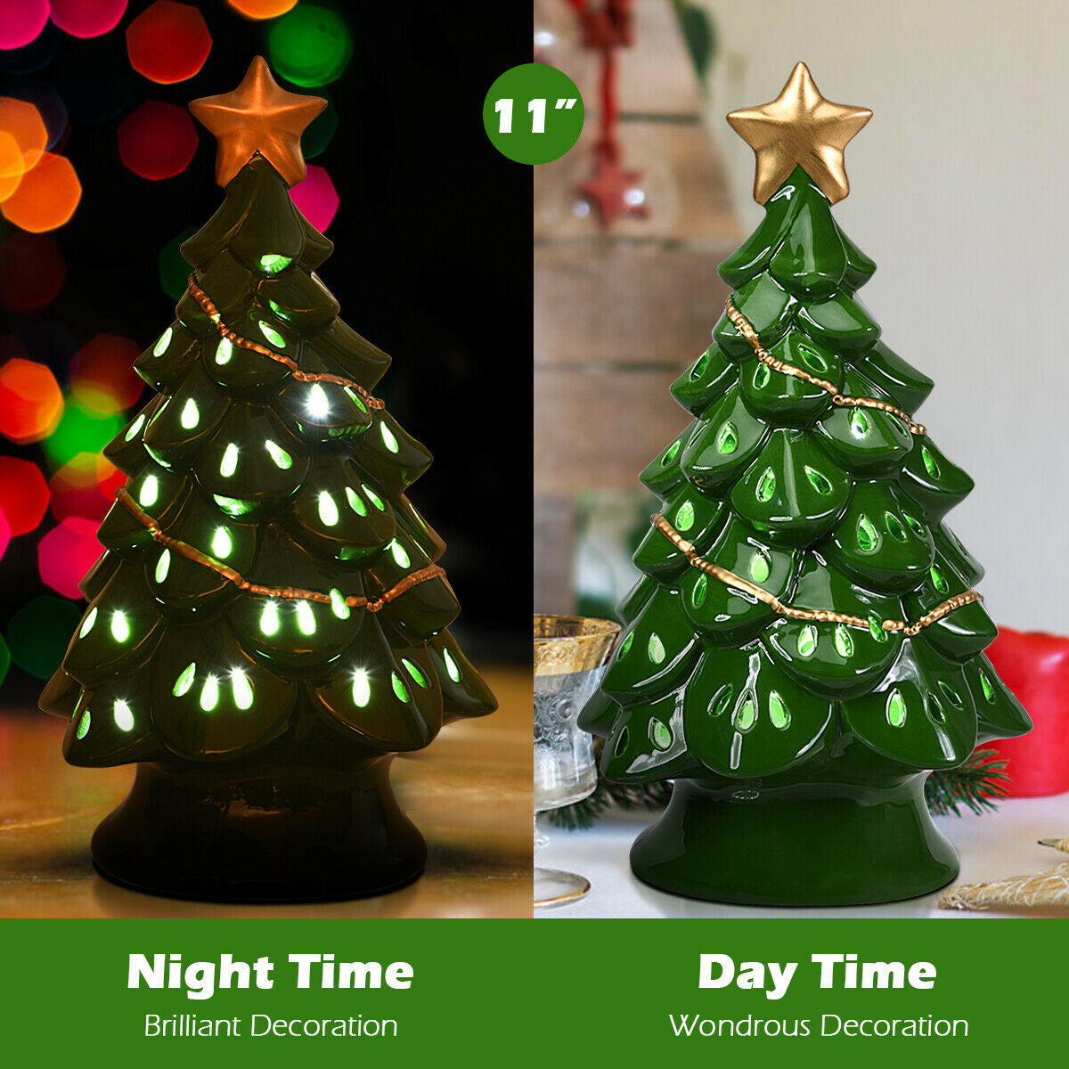 11.5 Inch Pre-Lit Ceramic Hollow Christmas Tree with LED Lights