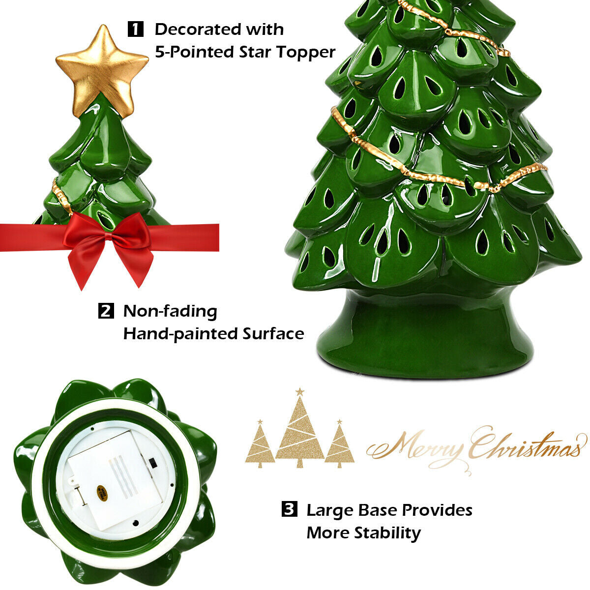 11.5 Inch Pre-Lit Ceramic Hollow Christmas Tree with LED Lights