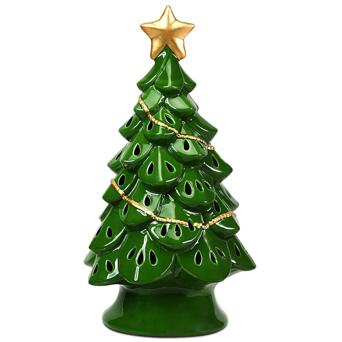 11.5 Inch Pre-Lit Ceramic Hollow Christmas Tree with LED Lights