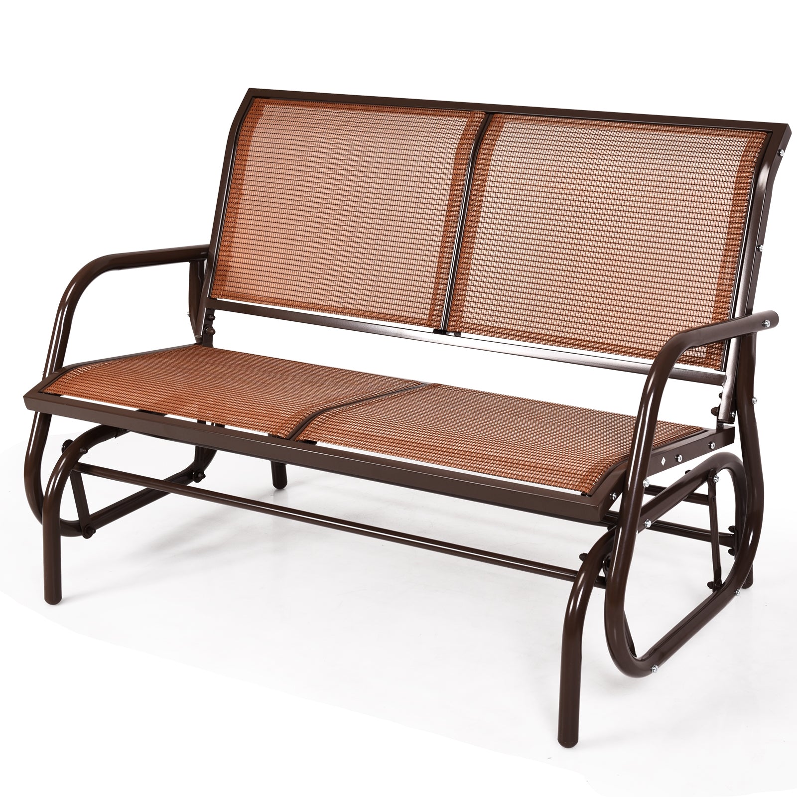 Swing Glider Chair 48 Inch Loveseat Rocker Lounge Backyard-Brown