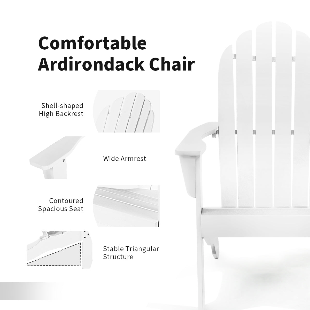 Acacia Wood Outdoor Adirondack Chair with Ergonomic Design-White