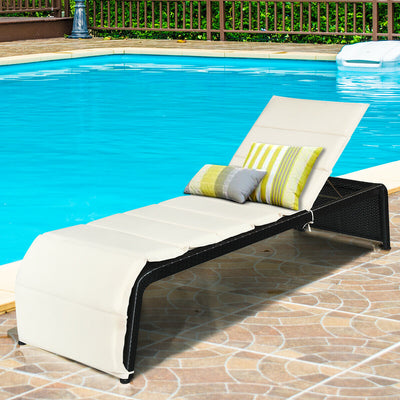 Patio Rattan Lounge Chair Back Adjustable Chaise Recliner with Cushions-WhiteÂ 