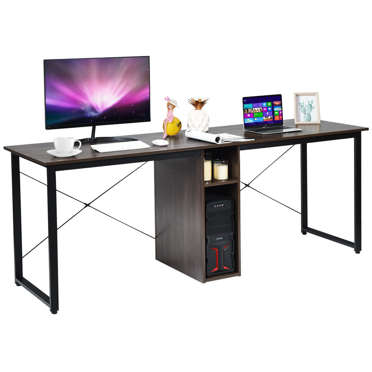 2-Person 79 Inch Computer Desk with Spacious Desktop and Cabinet