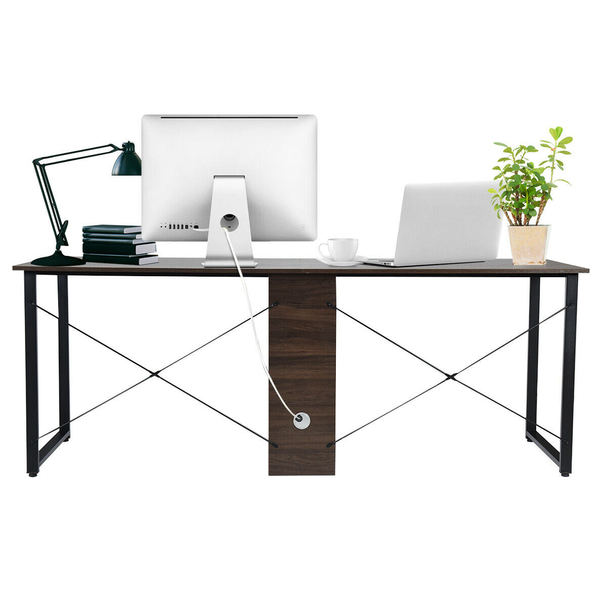 2-Person 79 Inch Computer Desk with Spacious Desktop and Cabinet