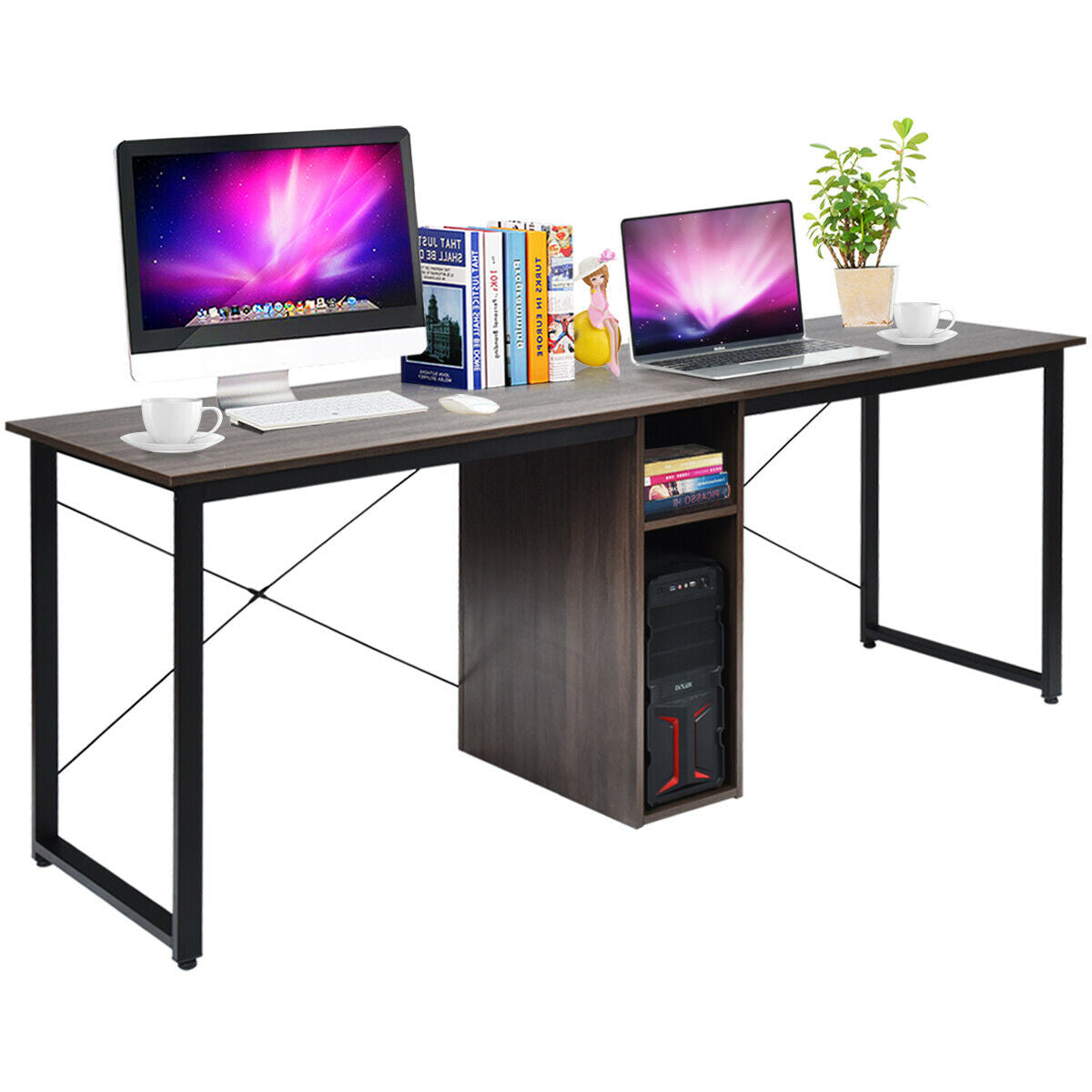 2-Person 79 Inch Computer Desk with Spacious Desktop and Cabinet