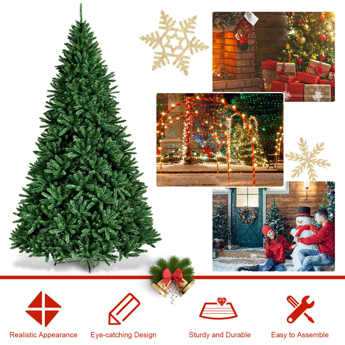 9 Feet Hinged Premium Artificial PVC Christmas Tree with Solid Metal Stand