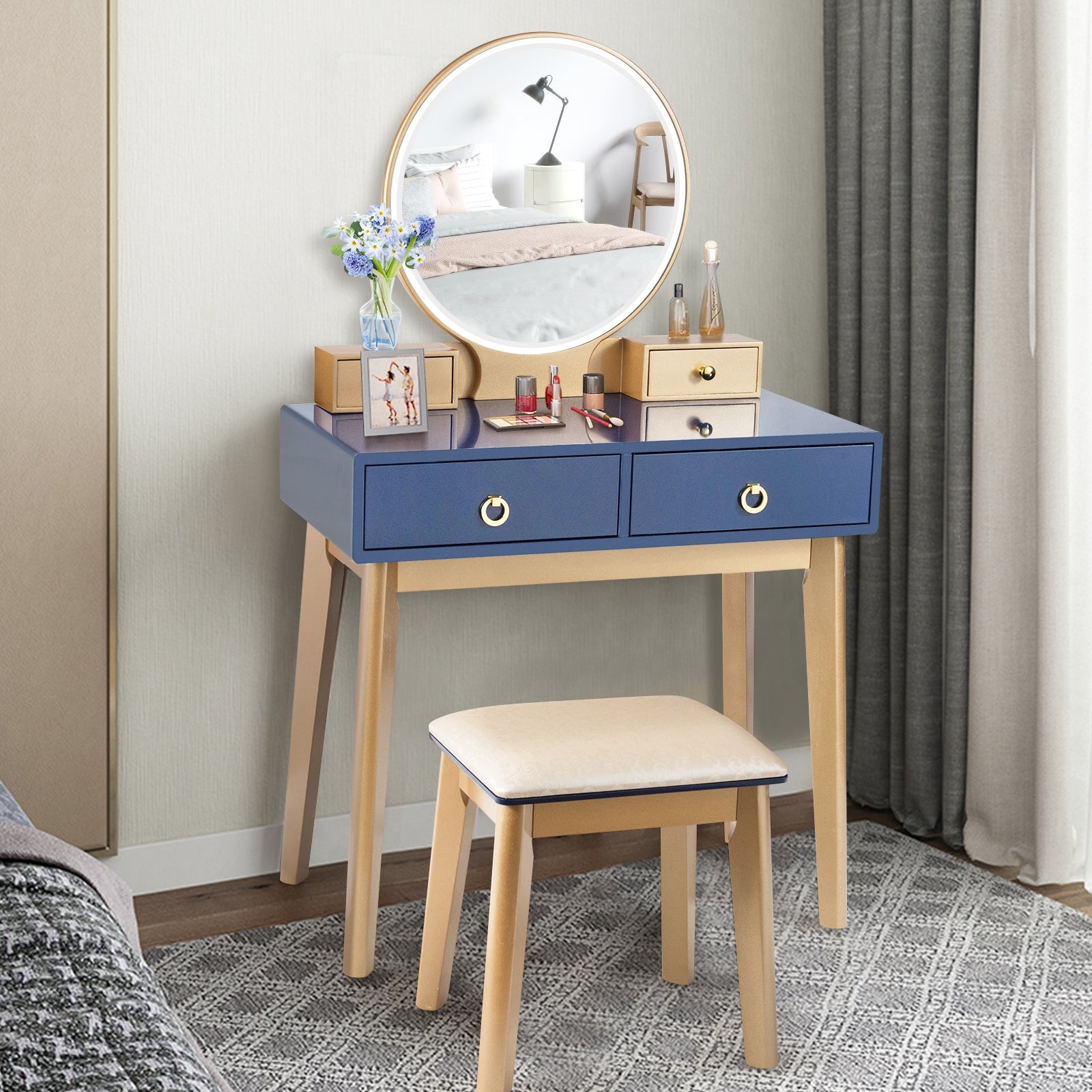 Makeup Vanity Table Set 3 Color Lighting Dressing Table-Blue