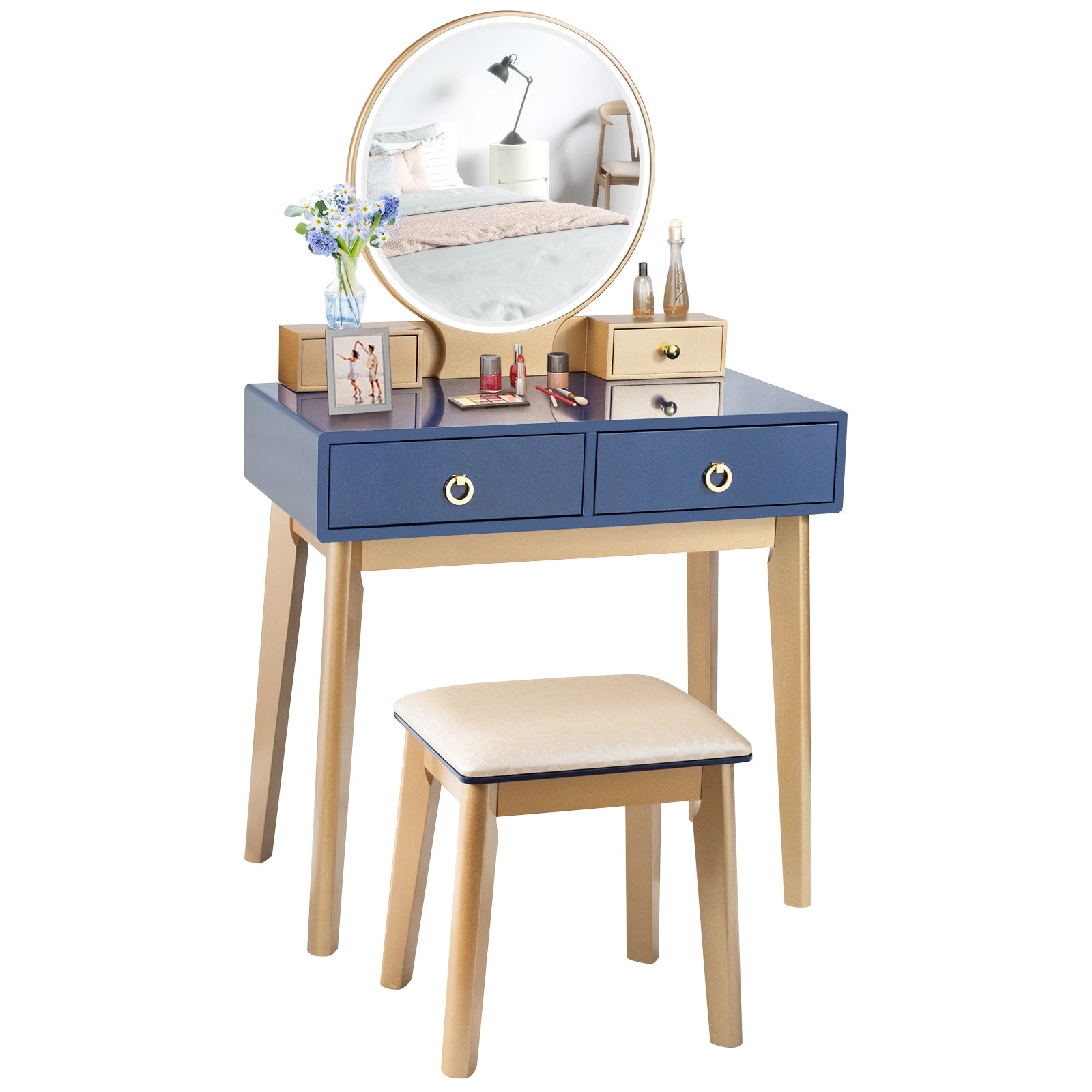 Makeup Vanity Table Set 3 Color Lighting Dressing Table-Blue