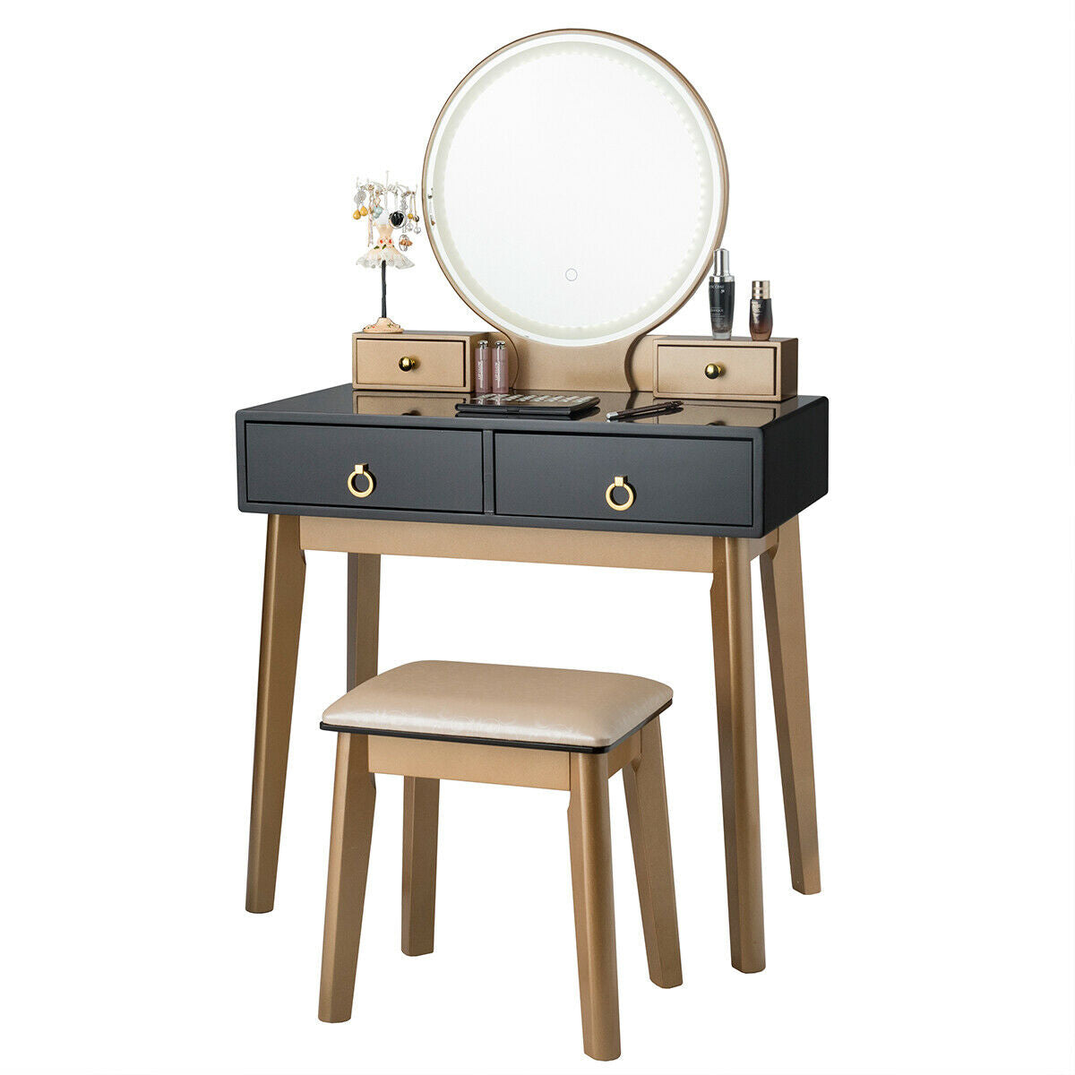 Makeup Vanity Table Set 3 Color Lighting Dressing Table-Black