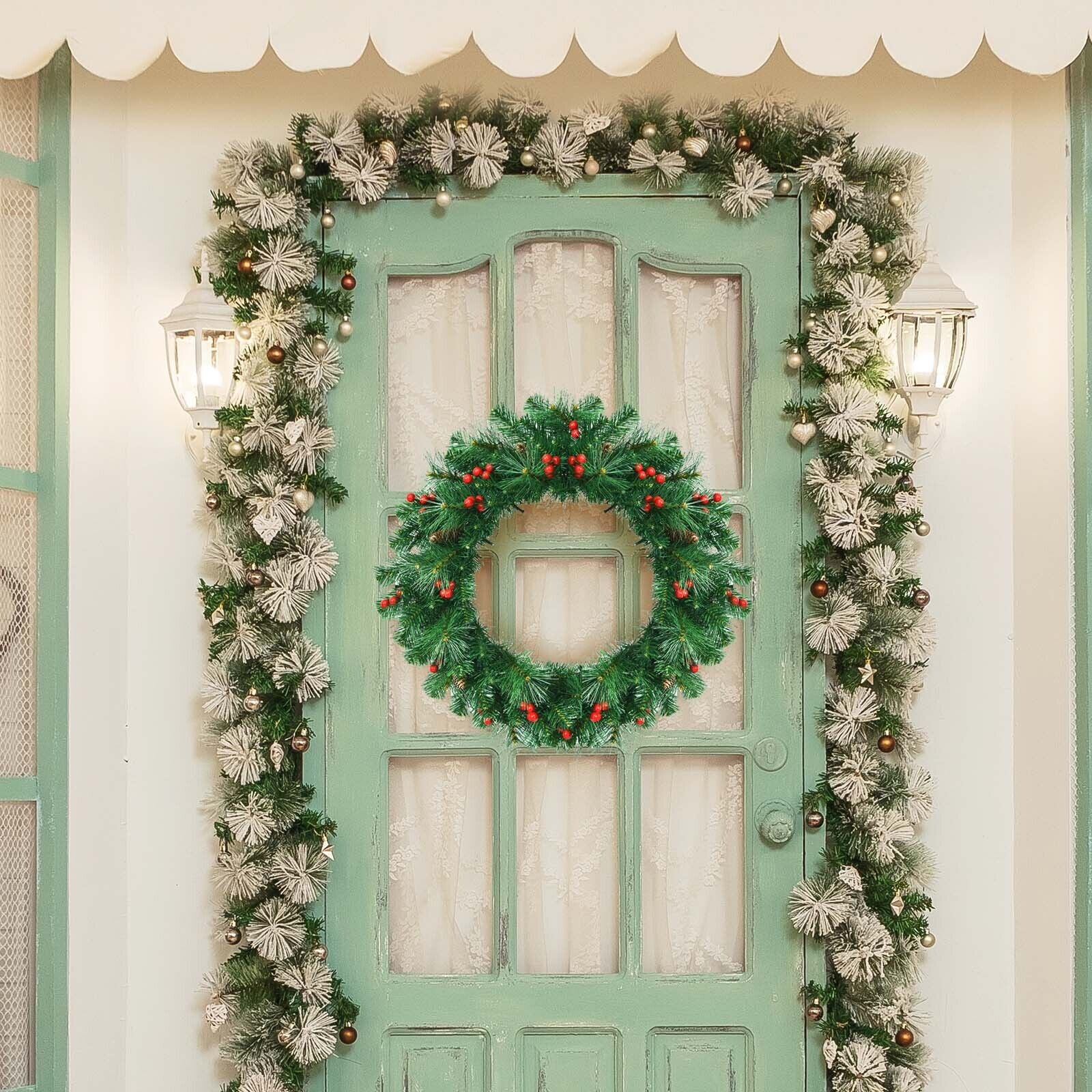 24 Inch Pre-lit Artificial Spruce Christmas Wreath