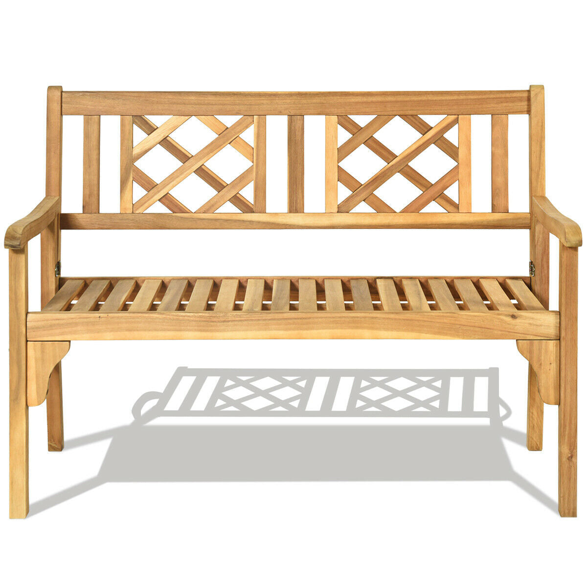 Patio Foldable Bench with Curved Backrest and Armrest