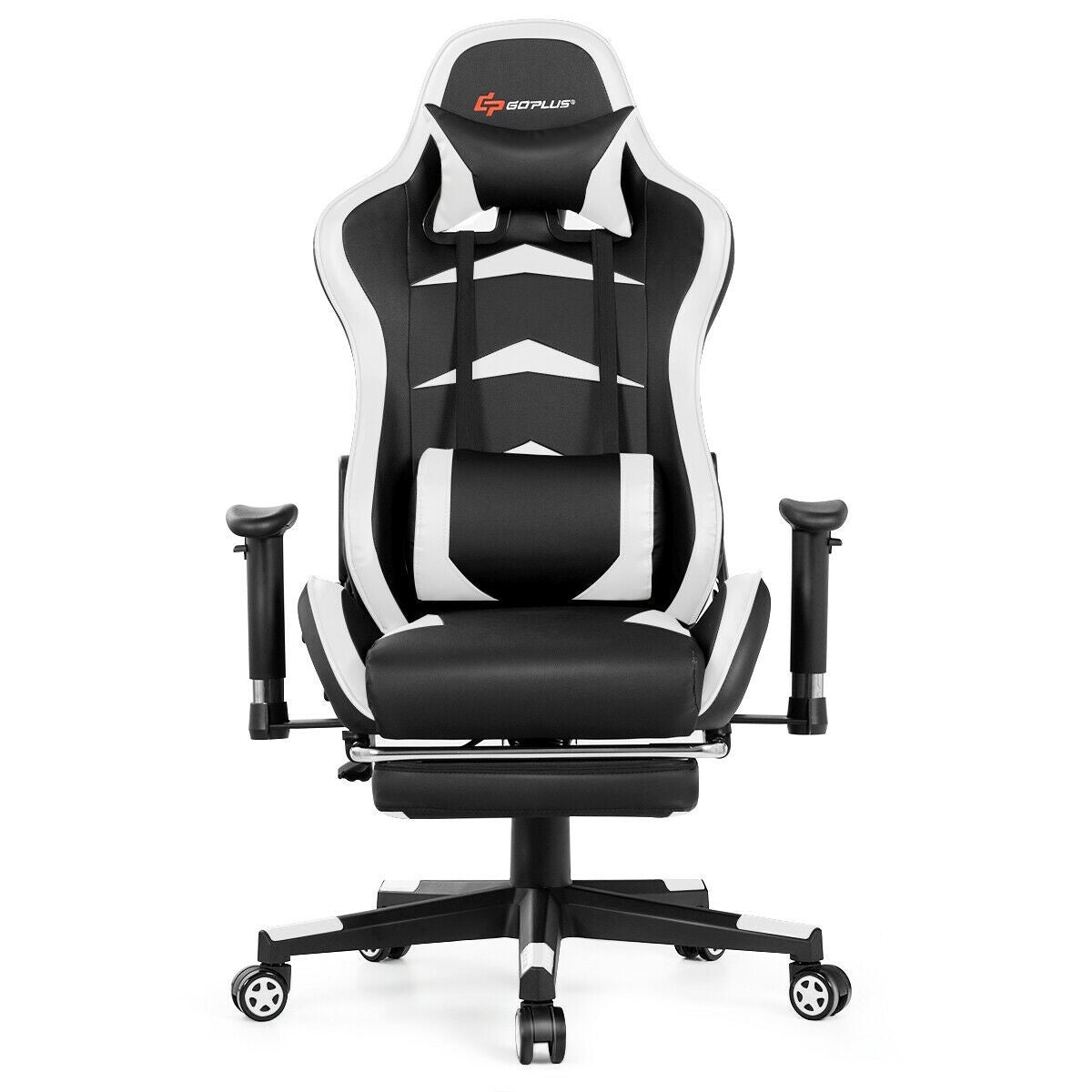 Massage Gaming Chair with Footrest-WhiteÂ 